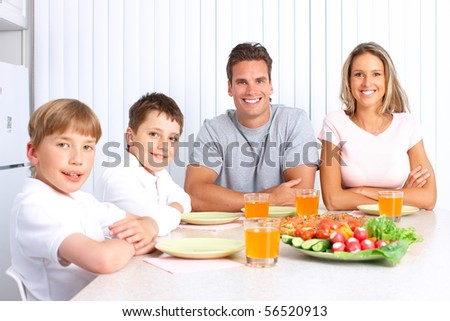 Family pizza . Father, mother and children eating a big pizza