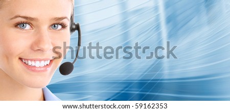 Beautiful  business woman with headset. Call center. Customer support. Helpdesk.
