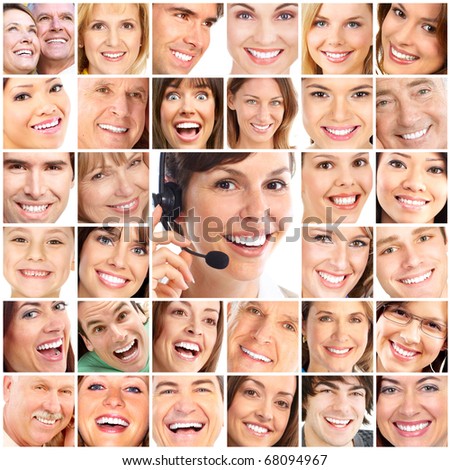 Faces of smiling people. Teeth care. Smile
