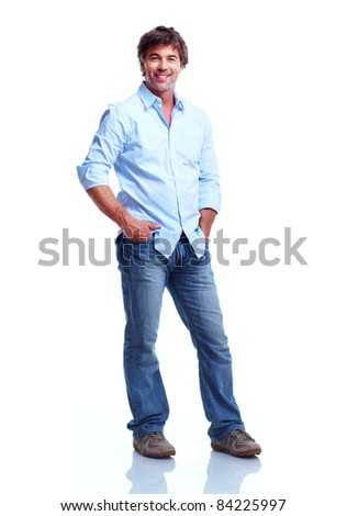 Handsome smiling man. Isolated over white background.