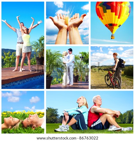 stock photo : Happy couple in the park. People outdoors. Collage.