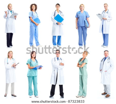 Group of medical doctors. Health care. Isolated on white background.