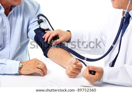 Blood pressure measuring. Doctor and patient.  Isolated on white background. Health care.