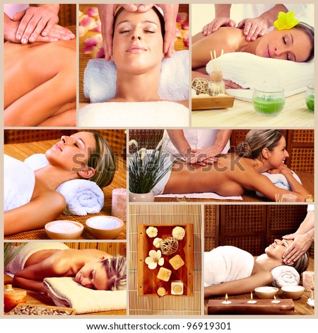 Spa massage collage background. Relax.