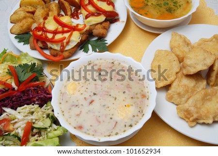 polish food, rye soup in the center