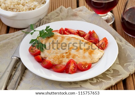 grilled chicken with tomato cherry and rice