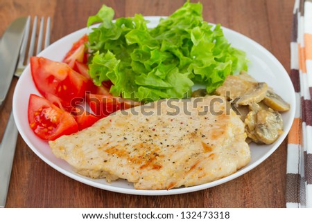 fried turkey with mushrooms and vegetables