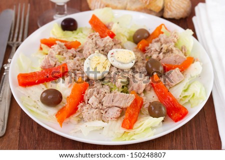 salad with fish on the plate