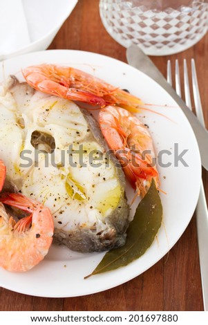 boiled fish with boiled shrimps