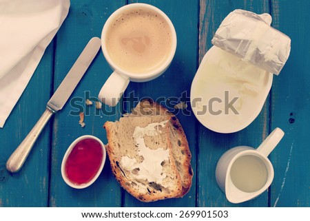 breakfast on blue table