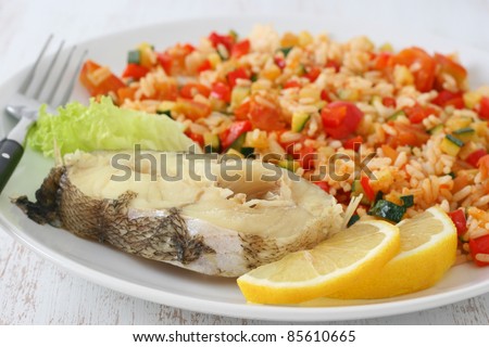 boiled fish with rice with vegetables