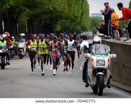 PARIS, FRANCE - APRIL 6: Group of leading men  the Paris Marathon, April 6, 2008 in Paris, France
