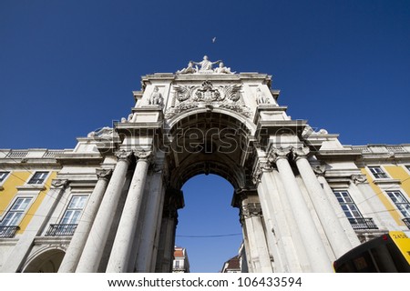 Stone arch at Terreiro do paco, Commerce square at Lisbon, Portugal
