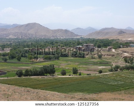 Green agricultural landscape of southern Kabul, Afghanistan