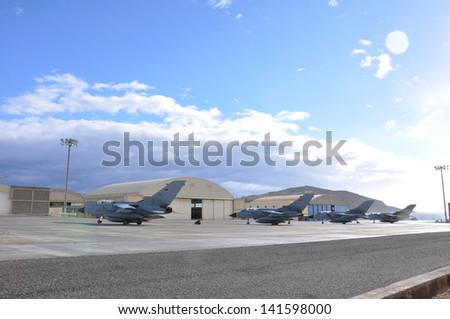 German Tornado jets parked on a ramp at Gando Air Base in the Canary islands of Spain