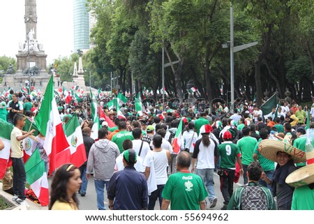 MEXICO CITY - JUNE 17 : Celebration of triumph of Mexican national football team against France at Reforma Avenue on June 17, 2010 in Mexico City.