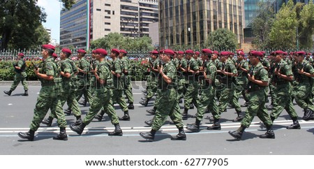 MEXICO CITY - SEPT 16: Military Parade on Avenue Reforma bicentenary. September 16, 2010. Mexico City