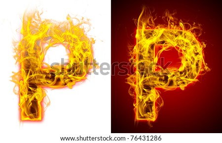 stock photo Fire letter P on a red and white background
