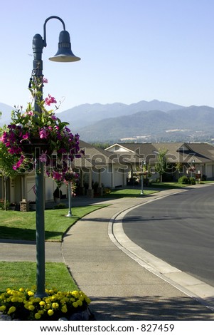 Residential Lamp Post on Brick Siding Two Car Beautiful Green Residential Find Similar Images