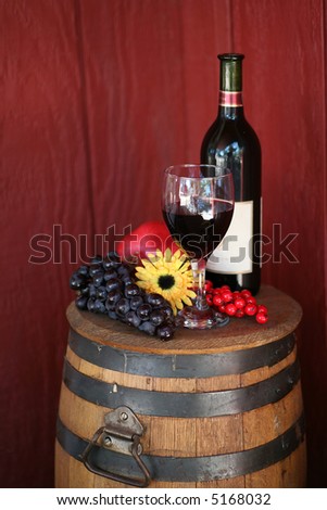 Red Wine with Fruit, Wine Bottle and Glass