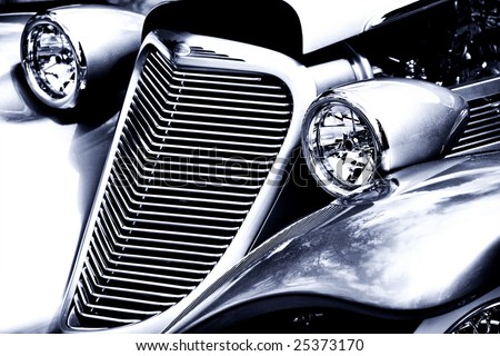 stock photo Antique Car Headlight and Grill Black White classic car grills
