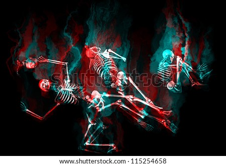 Human skeletons falling into hell