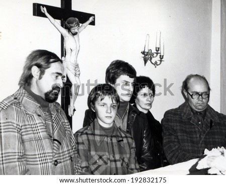 POLAND, November 1978: Family mourns over grandfather\'s body, circa 1978