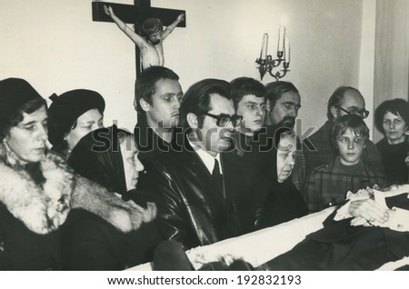 POLAND, November 1978: Family mourns over grandfather\'s body, circa 1978