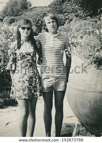 Poland, circa 1973:15 years old teenage couple in Bulgaria, circa 1973