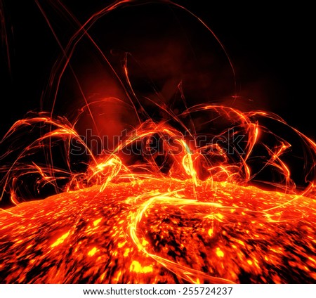 Surface of the sun with energy explosions