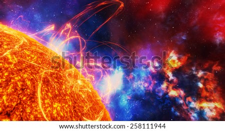 Surface of the sun with energy explosions
