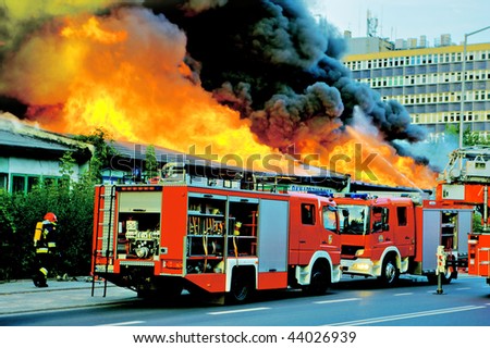WROCLAW, POLAND - MAY 04: Firefighters are putting out big fire in the city, May 04, 2008 in Wroclaw, Poland
