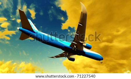 Passenger plane is landing during spectacular evening