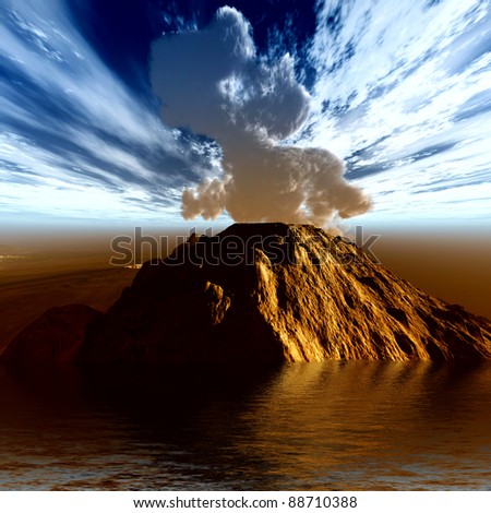 Volcanic eruption on the sea