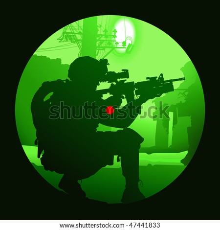 Vector silhouette of a soldier with a gun