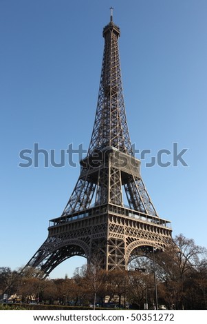 Findpicture Eiffel Tower on Full View Of The Eiffel Tower In Paris With Deep Blue Sky Stock Photo
