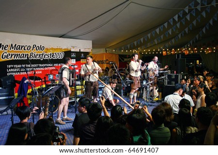 HONG KONG - 7 NOV: The Marco Polo German Bierfest 2010 on 7 November, 2010 in Hong Kong. The German band (Notenhobler) plays with origional Oberkrainer clothes with their beautiful music.