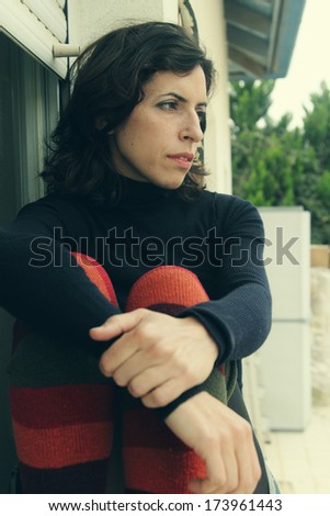 Portrait of sad 35 years old woman