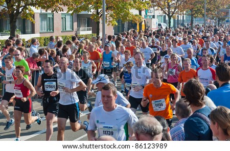 BREDA, NETHERLANDS – OCT. 2: Singelloop (Canal Run), Shortly after the start of the 10 km run of the yearly Singelloop in the Dutch city of Breda in the Netherlands on October 2, 2011.