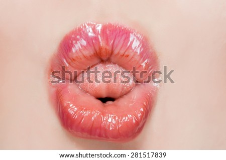 Female mouth close up (detail person), lips, tongue, teeth