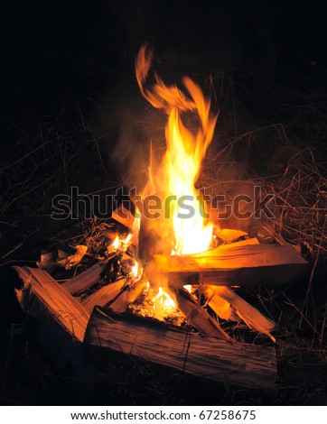 Camp fire in night