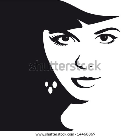Girl Face on Black And White Female Face Vector Illustration   Stock Vector