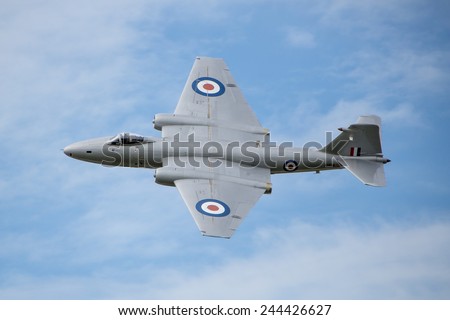 DUNSFOLD, UK - AUG 24: English Electric Canberra demonstration at Wings & Wheels show, August 24, 2014 in Dunsfold, UK.