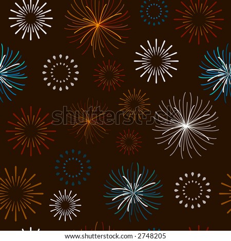 stock vector : Seamless wallpaper pattern with fireworks design, dark brown 