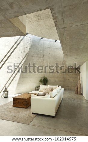 beautiful modern house in cement, interior, living room