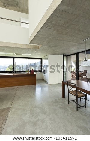 beautiful modern house in cement, interior, open space