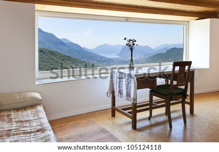 picture window, rural home interior