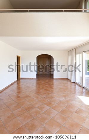 interior home, empty room with terracotta floor