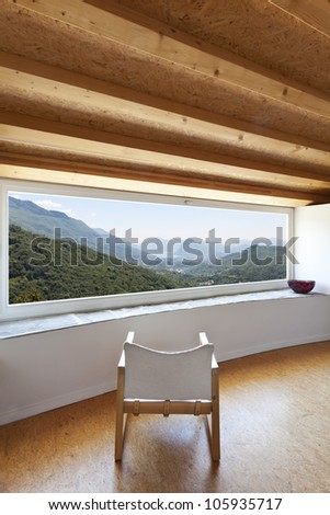 view of the room, rural home interior, picture window