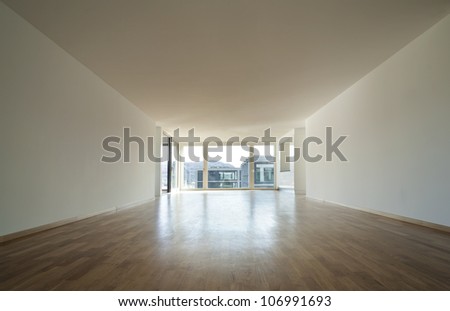 new apartment, interior, empty room with large window